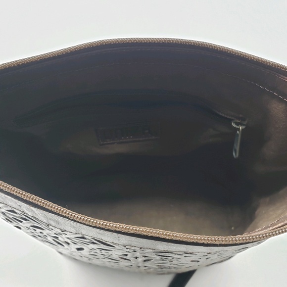 Unisa Brown Leather Purse Laser Cut Floral Pattern Zipper Close. - Picture 9 of 10